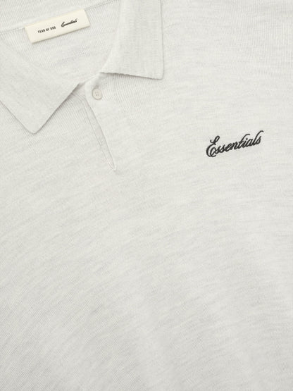 Essentials Signature 3/4 Sleeve 90S Knit Polo Oatmeal Heather