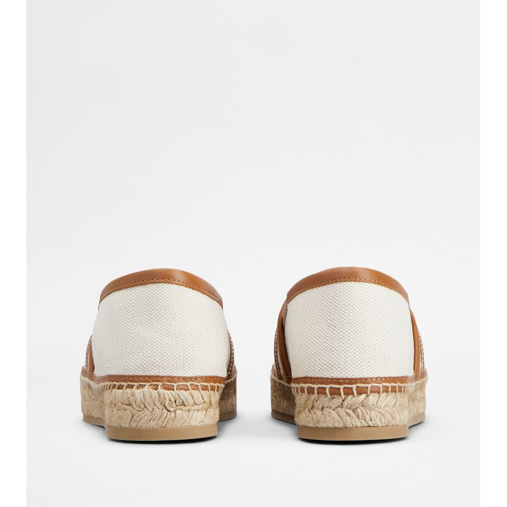 Tods Kate Espadrilles In Canvas And Leather Off White Brown Womens