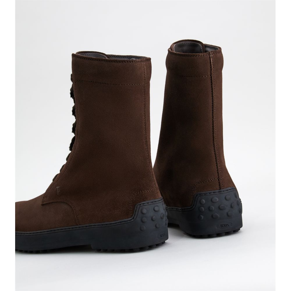 Tods Winter Gommino Ankle Boots In Suede Brown Mens