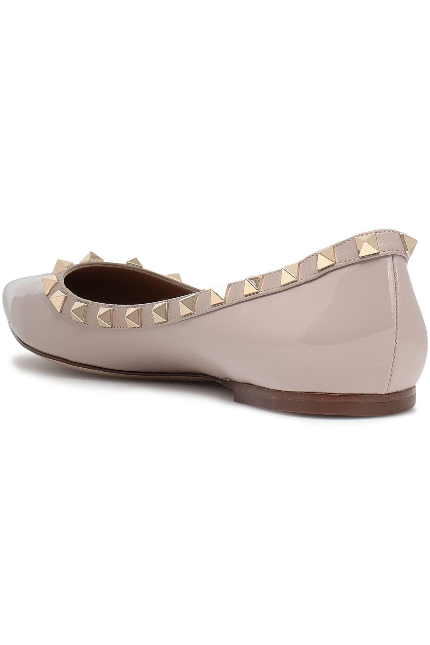 Valentino Garavani Rockstud Patent-Leather Point-Toe Flats Taupe Women's