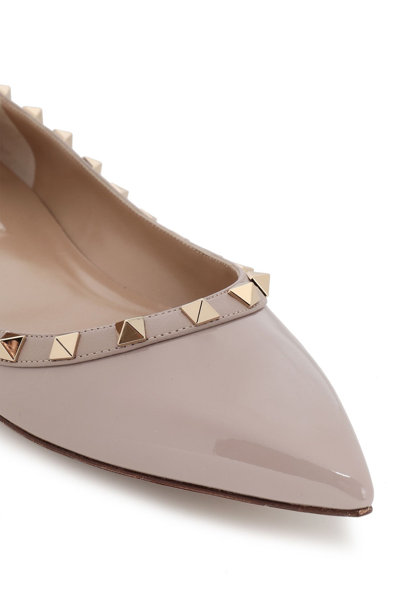 Valentino Garavani Rockstud Patent-Leather Point-Toe Flats Taupe Women's