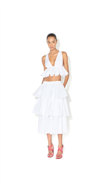 Alaïa Openwork Cotton Ruffle Skirt