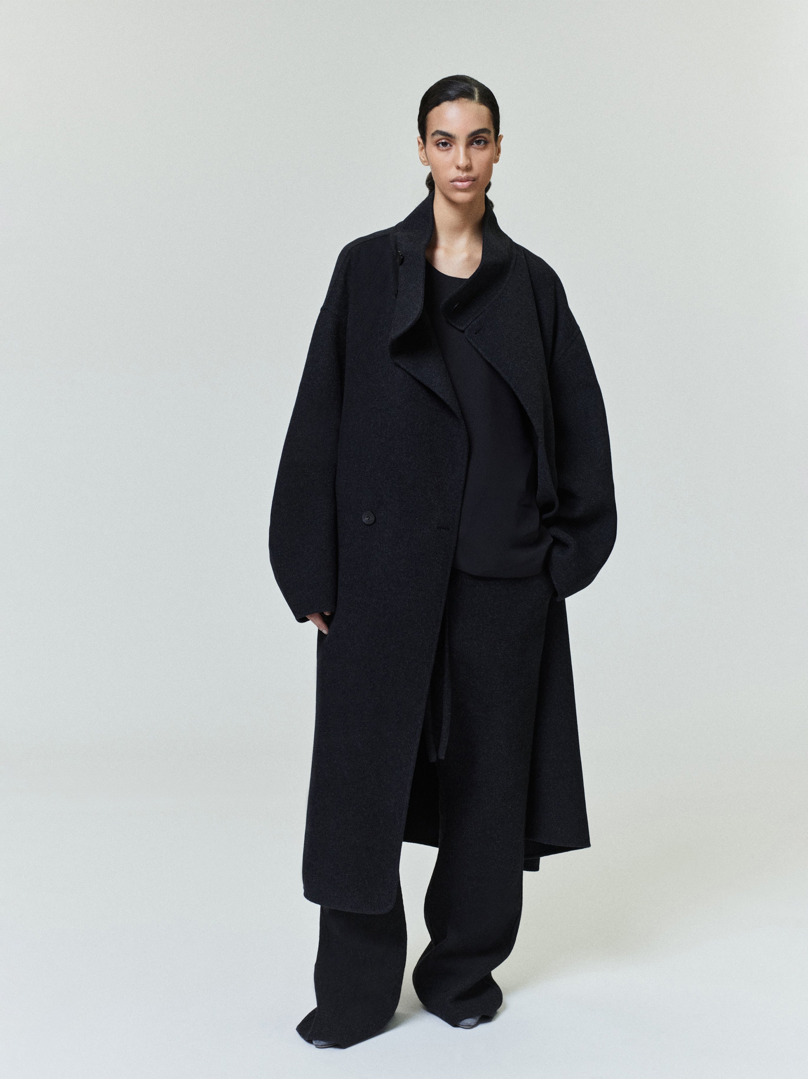 Essentials Wool Cashmere Highneck Coat Charcoal