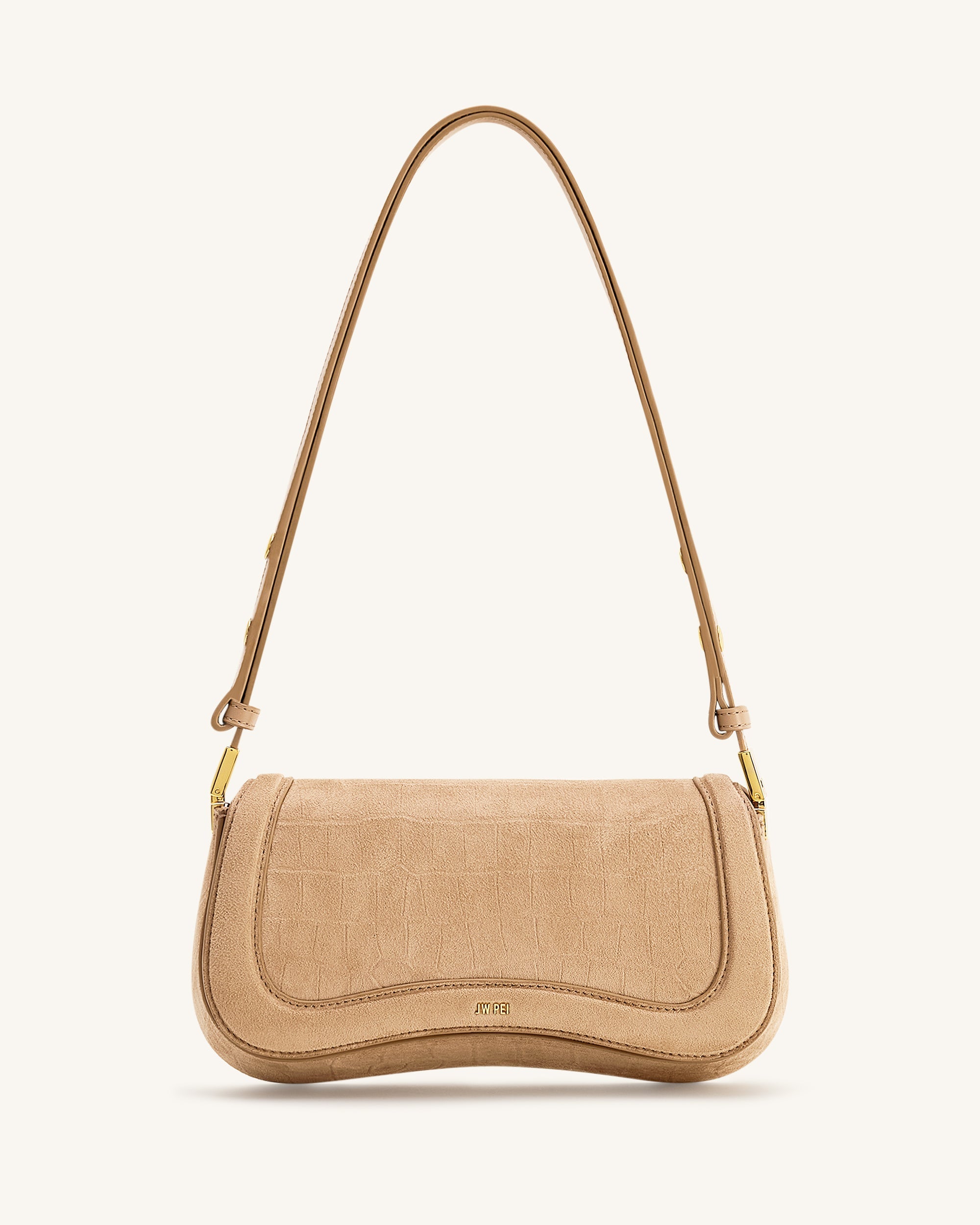 Jw Pei Joy Croc Embossed Faux Suede Shoulder Bag Beige