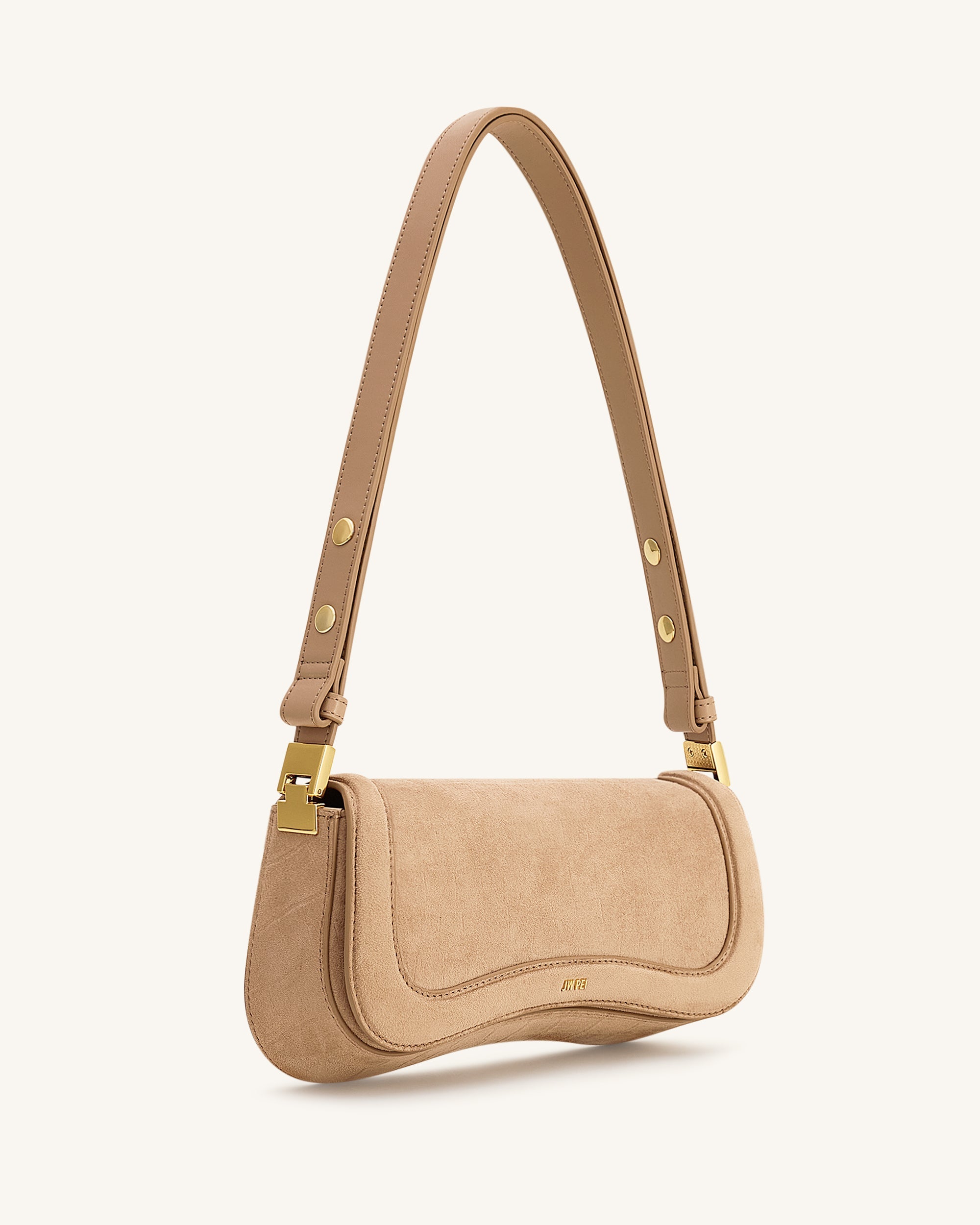 Jw Pei Joy Croc Embossed Faux Suede Shoulder Bag Beige
