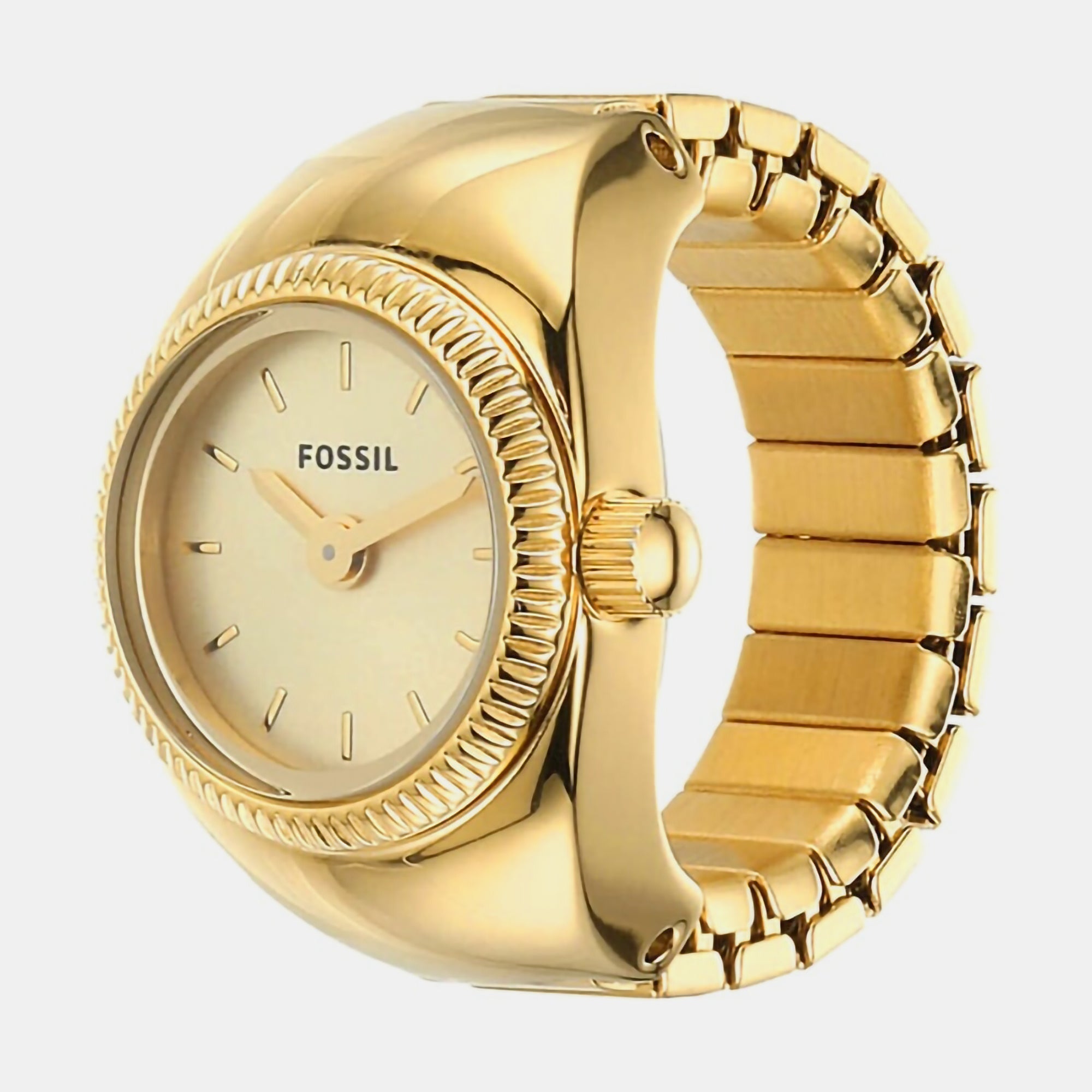 Fossil Watch Ring Women Quartz Gold Dial Analog Stainless Steel Watch Es5246