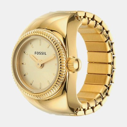 Fossil Watch Ring Women Quartz Gold Dial Analog Stainless Steel Watch Es5246