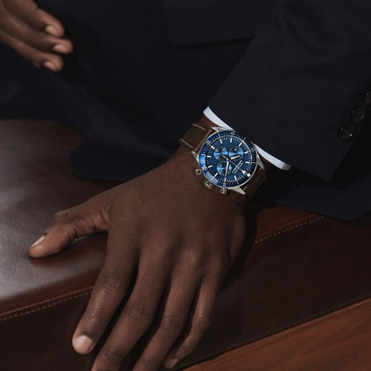 Movado Heritage Calendoplan S Men Quartz Blue Dial Chronograph Stainless Steel Watch 3650121