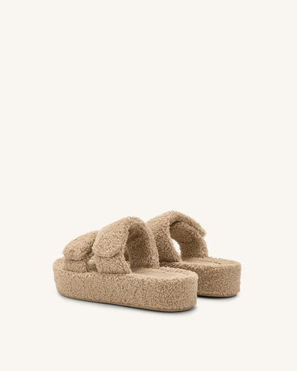 Jw Pei Lexi Faux Fur Platform Sandal Beige
