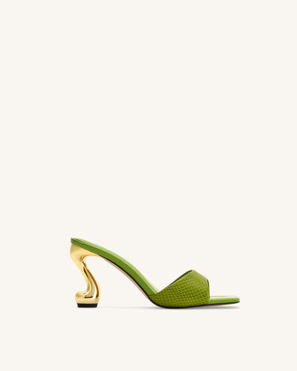 Jw Pei Hannah Snakeskin Heel Mules Green