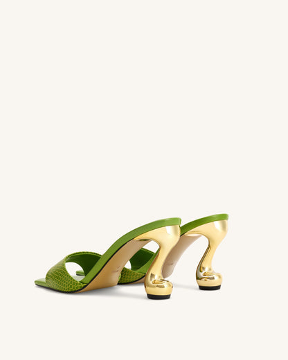 Jw Pei Hannah Snakeskin Heel Mules Green