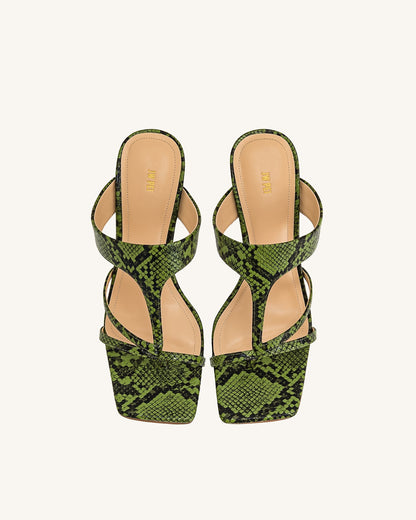 Jw Pei Cora Snakeskin Heeled Flip Flops Green