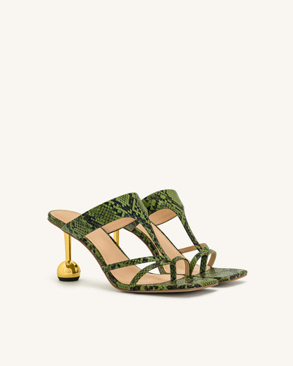 Jw Pei Cora Snakeskin Heeled Flip Flops Green