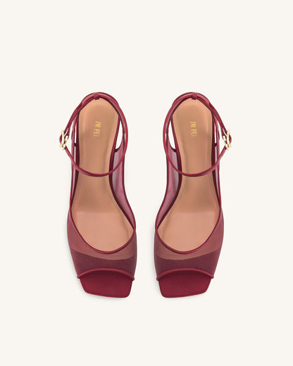 Jw Pei Serenity Open Toe Mesh Slingback Sandals Burgundy