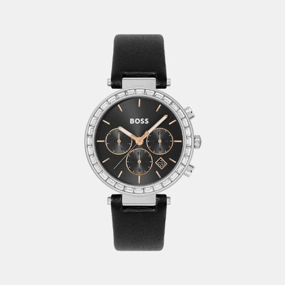 Boss Andra Women Quartz Black Dial Chronograph Leather Watch 1502689
