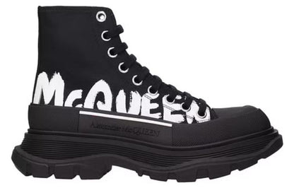 Alexander McQueen Tread Slick Boot Polyfaille Graffiti Black White (Women's)