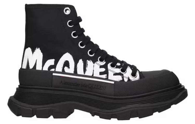 Alexander McQueen Tread Slick Boot Polyfaille Graffiti Black White (Women's)