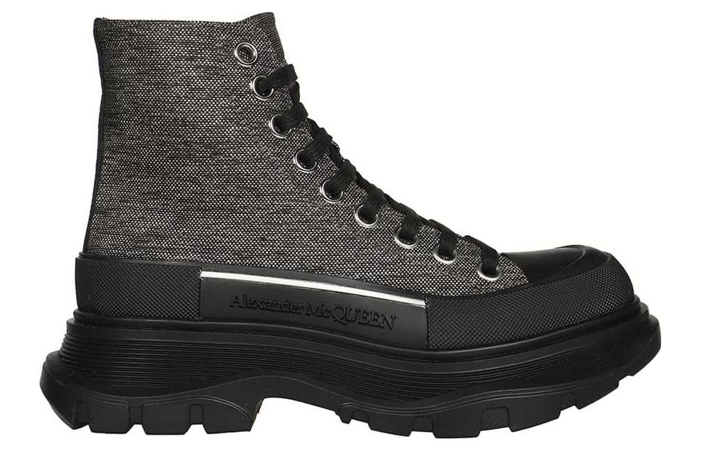 Alexander McQueen Tread Slick Lace Up Boot Black Silver (Women's)