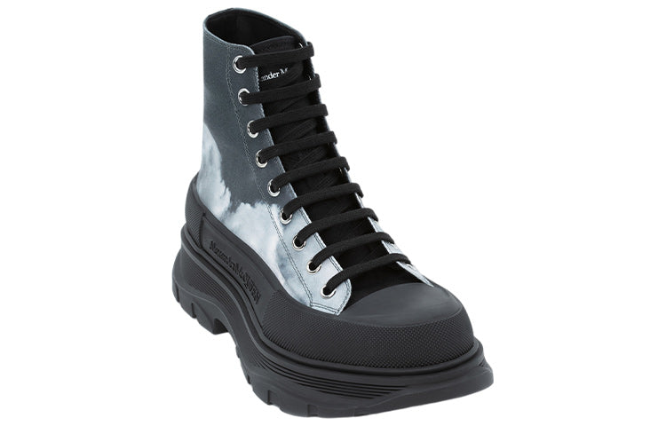 Alexander McQueen Blue Sky Print Tread Slick Boots Black Blue