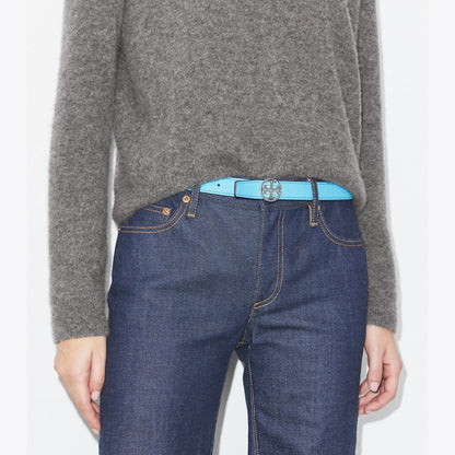 Tory Burch 1" Miller Reversible Belt Soft Turquoise / John Coco / Silver