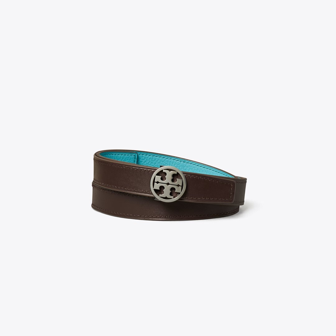 Tory Burch 1" Miller Reversible Belt Soft Turquoise / Dark Cocoa / Silver
