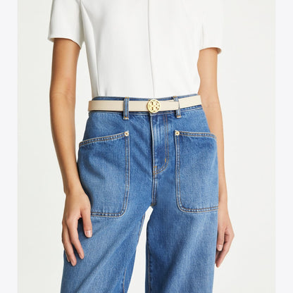 Tory Burch 1" Miller Smooth Reversible Belt Black / Malt Whiskey / Gold