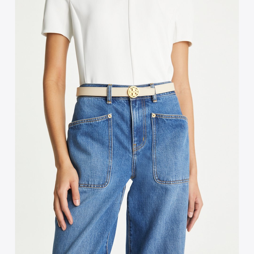 Tory Burch 1" Miller Smooth Reversible Belt Gray Heron / New Cream / Gold