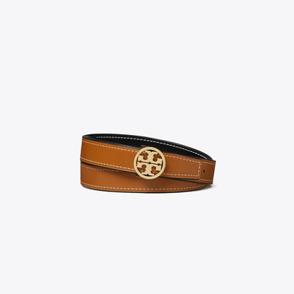 Tory Burch 1" Miller Smooth Reversible Belt Black / Malt Whiskey / Gold
