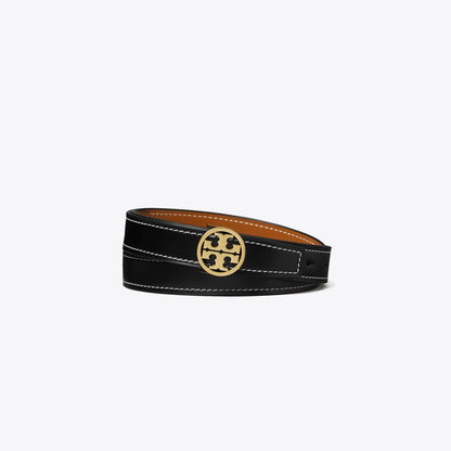 Tory Burch 1" Miller Smooth Reversible Belt Black / Malt Whiskey / Gold