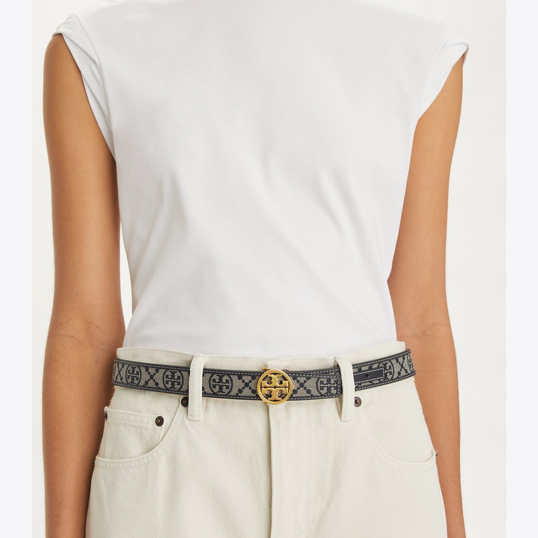 Tory Burch 1" T Monogram Miller Belt Tory Navy