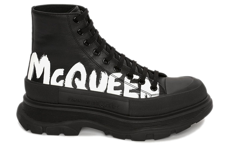 Alexander McQueen Tread Slick Boot Leather Graffiti Black White