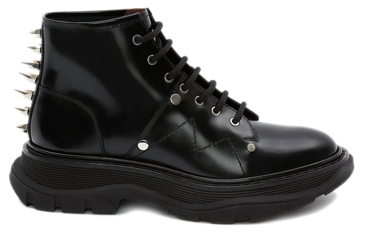 Alexander McQueen Tread Slick Lace Up Boots Black Silver (Women's)