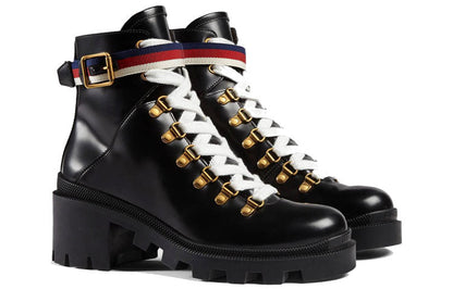 Gucci Sylvie Web 55mm Ankle Boot Black Leather
