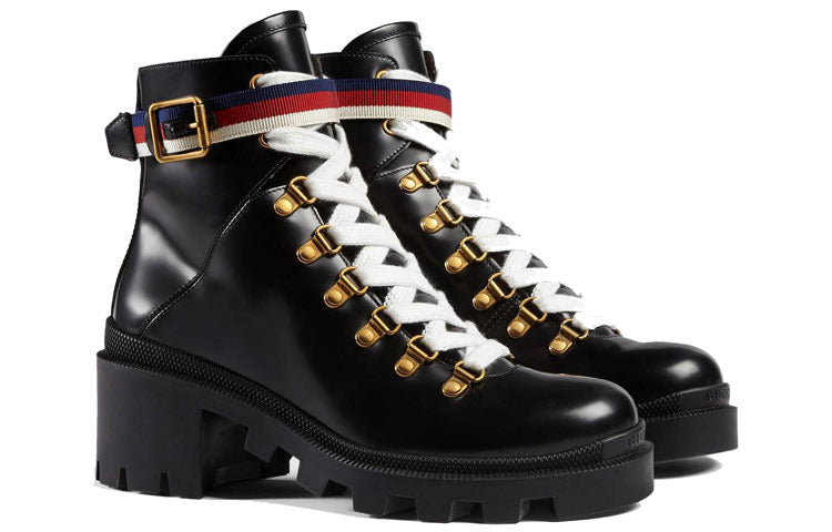 Gucci Sylvie Web 55mm Ankle Boot Black Leather