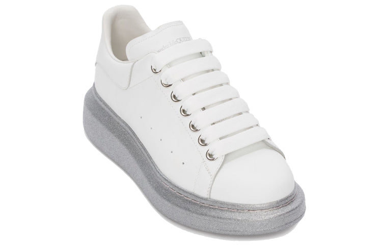 Alexander McQueen Oversized White Silver Glitter Sole (Women's)