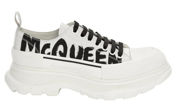 Alexander McQueen Tread Slick Low Lace Up Leather Graffiti White Black White
