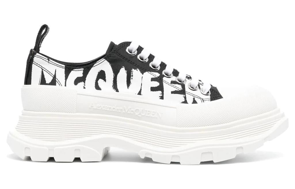 Alexander McQueen Tread Slick Low Lace Up Graffiti Shoes Black White (Women's)