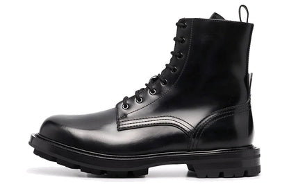 Alexander McQueen Polished Leather Combat Boot Black