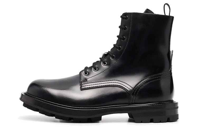 Alexander McQueen Polished Leather Combat Boot Black