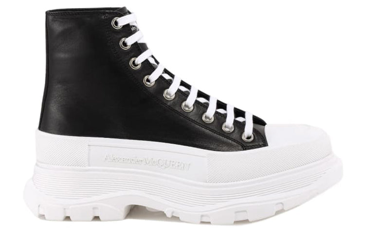 Alexander McQueen Tread Slick High-Top Leather Sneaker Black White