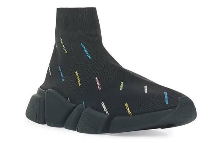 Balenciaga Speed 2.0 AllOver Logo Recycled Knit Black Multicolor