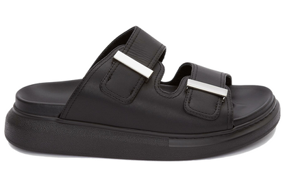 Alexander McQueen Hybrid Buckled Rubber Sandals Black Silver (Women's)