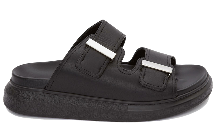 Alexander McQueen Hybrid Buckled Rubber Sandals Black Silver (Women's)