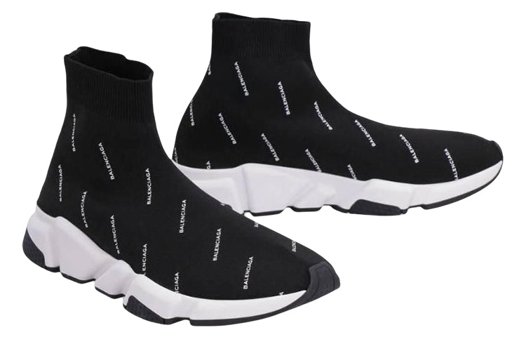 Balenciaga Speed Trainer Logo Print Black White