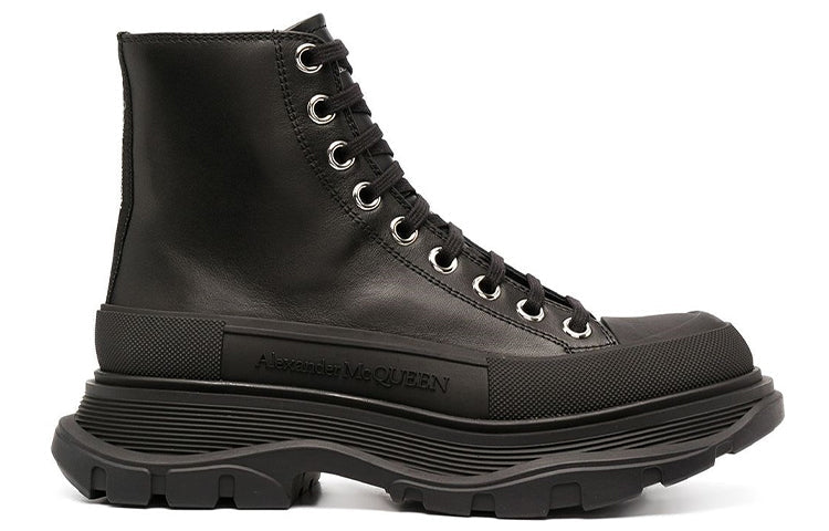 Alexander McQueen Tread Slick Boot Leather Black Black (Women's)