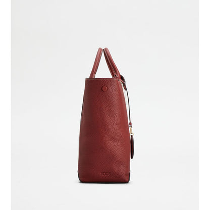 Tods Double Up Shopping Bag In Leather And Canvas Cny Medium Beige Red