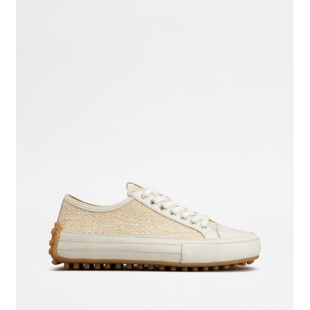 Tods Sneakers In Fabric And Leather White Beige Womens