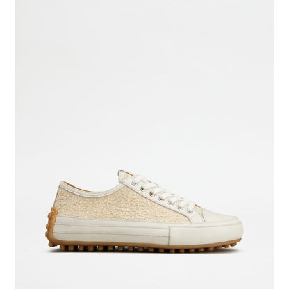 Tods Sneakers In Fabric And Leather White Beige Womens