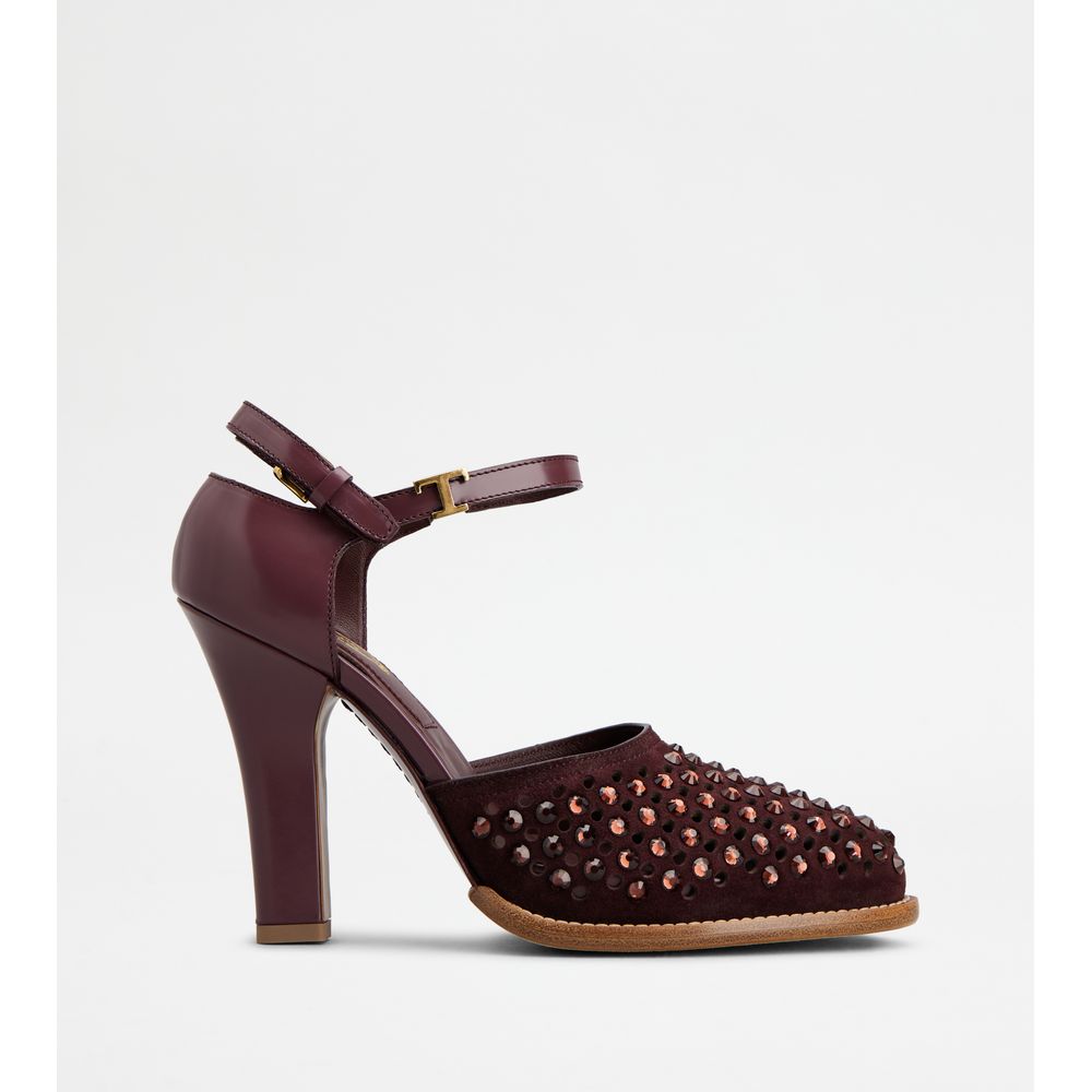 Tods Dorsay Pumps In Smooth Leather And Suede Burgundy Womens