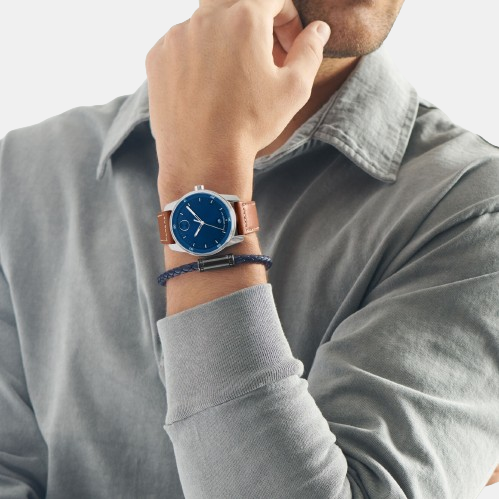 Movado Bold Verso Men Quartz Blue Dial Analog Stainless Steel Watch 3600944